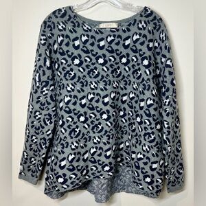 LOFT Gray and Black Animal Print Sweater, XL